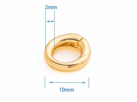 Small Gold Round Snap close ring, push gate ring, charm holder, 10mm, round jewelry clasp, Ring to Connect, CLG213