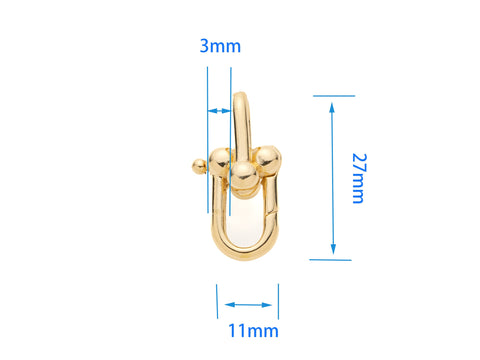 Large Gold or SIlver  Large U chain Clasp, 27x11mm, Push in Clasp, Ball U Shape Clasp, 1 pc or 10 pcs, WHOLESALE, CLG126