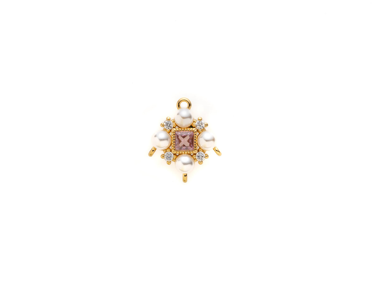 Pearly Pink Chandelier Connector, Decorative Pink cz Chandelier Style Link, Pearl Set, Jewelry Enthusiast, three hole connector, CNG626