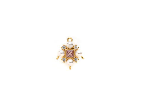 Pearly Pink Chandelier Connector, Decorative Pink cz Chandelier Style Link, Pearl Set, Jewelry Enthusiast, three hole connector, CNG626