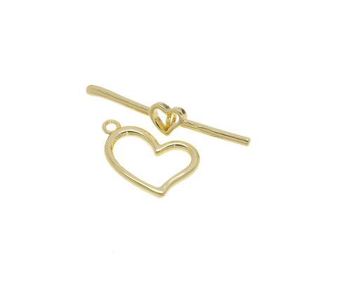 Heart Toggle Clasp,Two Piece Heart Shape Toggle Clasp,Gold Toggle Clasp With Heart Design,Gold Heart Toggle Clasp,CLG120