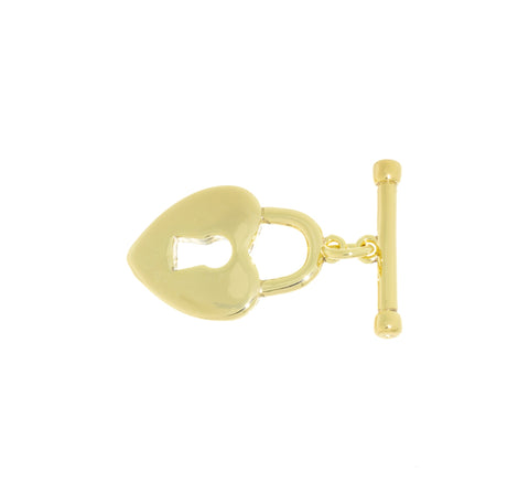 Padlock Heart Toggle Clasp,Two Piece Heart And Padlock Toggle Clasp,Gold Toggle Clasp With Heart And Key hole Design,CLG125