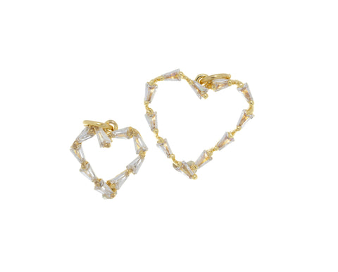 Gold CZ Heart Charm,CZ Baguette Gold Heart Charm,Pave CZ Heart Pendant,Heart Charm For Necklace,CPG612-CPG618