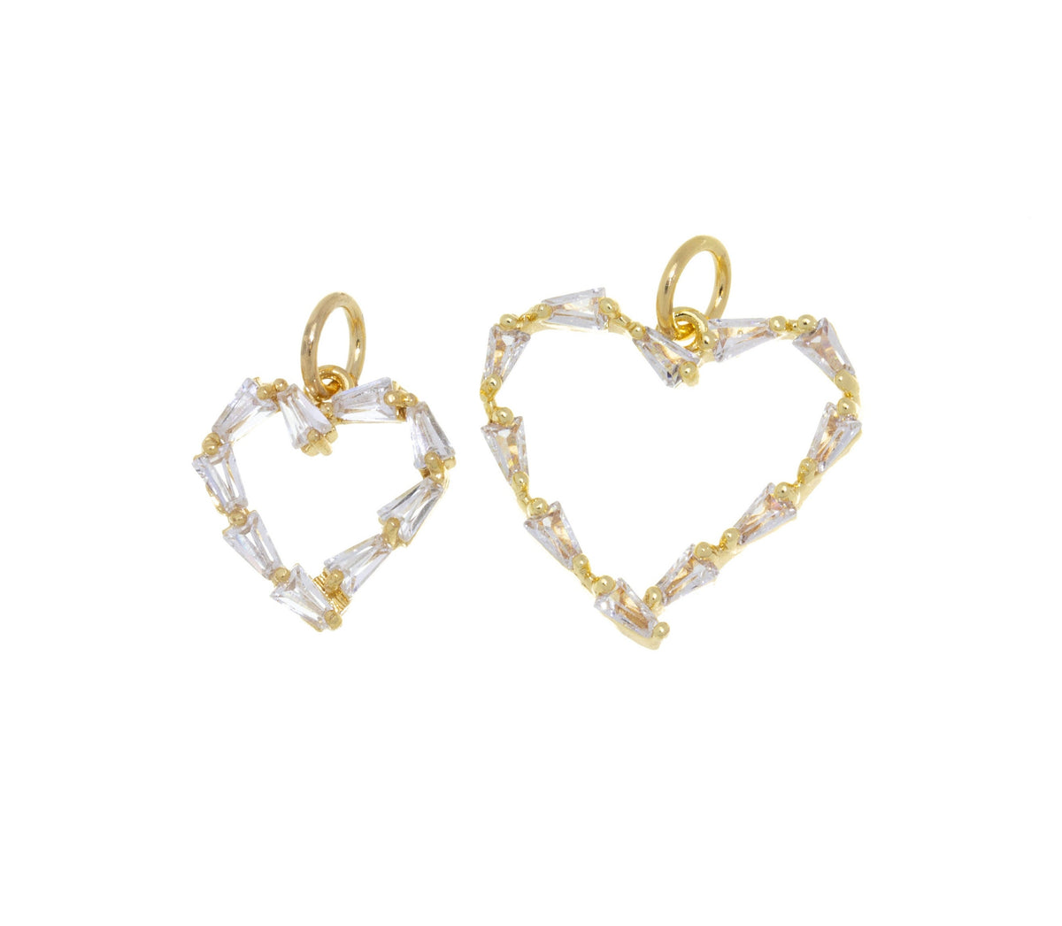 Gold CZ Heart Charm,CZ Baguette Gold Heart Charm,Pave CZ Heart Pendant,Heart Charm For Necklace,CPG612-CPG618