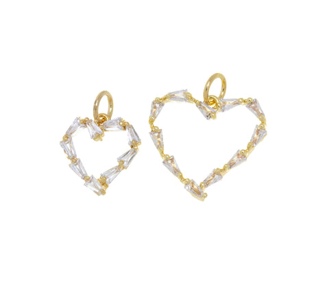Gold CZ Heart Charm,CZ Baguette Gold Heart Charm,Pave CZ Heart Pendant,Heart Charm For Necklace,CPG612-CPG618