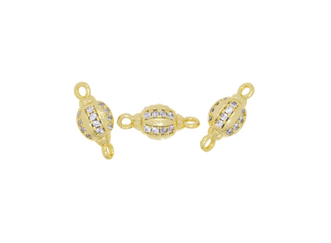 Oval Gold Ball CZ Spacer Connector,Dainty Pave Oval Connector Charm,Oval CZ Elongated Connector Spacer,CNG103