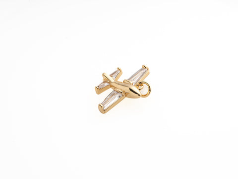 -Airplane Charm,Dainty CZ Charm, Gold Airplane Charm, aero plane, cz plane, CPG199