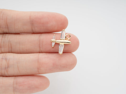 -Airplane Charm,Dainty CZ Charm, Gold Airplane Charm, aero plane, cz plane, CPG199