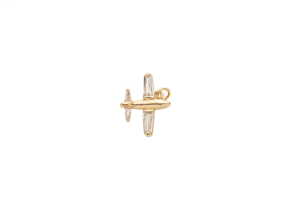 -Airplane Charm,Dainty CZ Charm, Gold Airplane Charm, aero plane, cz plane, CPG199