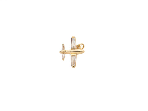 -Airplane Charm,Dainty CZ Charm, Gold Airplane Charm, aero plane, cz plane, CPG199