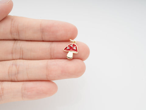 Tiny Mushroom Gold Charm For Bracelet Or Necklace,Dainty Enamel Mushroom Pendant,1 pc,5 pcs Or 10pcs,WHOLESALE,CPG467