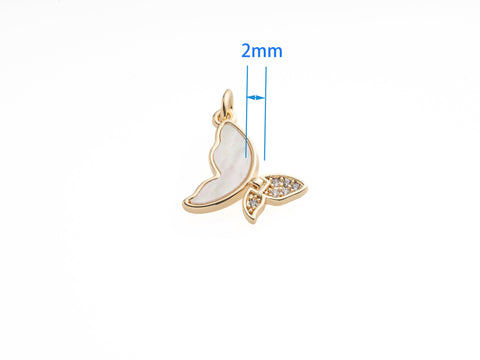 Butterfly Gold Charm,Dainty Butterfly Charm,Mother Of Pearl Butterfly Pendant,CPG470