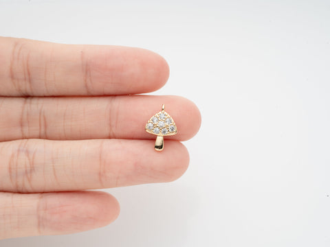 Gold, Rhodium Micro Pave Mushroom Charm, Gold Charm With CZ, Charm For Necklace And Bracelet CPG450, CPS450