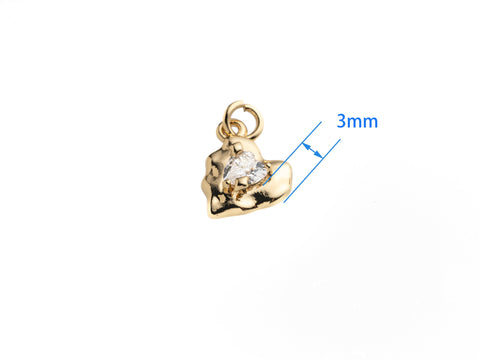 Textured Heart cz charm, Abstract cz heart charm, heart jewelry, great for layering, charms, minimalist jewelry, CPG1021