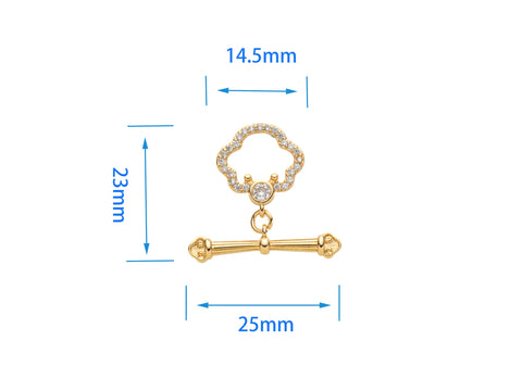 Gold CZ Cloud Shape Toggle Clasp, Cloud Shape Toggle, T Bar Clasp, Cloud CZ Shape Toggle For Designers, CZ Toggle Clasp, CLG201