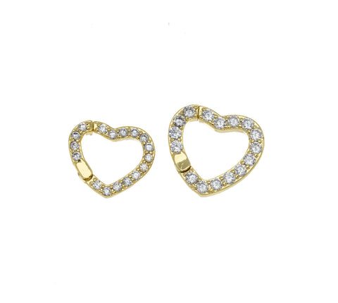 Heart Shape Enhancer Snap Close Clasp,Two Sizes Gold Enhancer Connector Clasp With CZ,Pave Heart Clasp,CLG303-CLG304