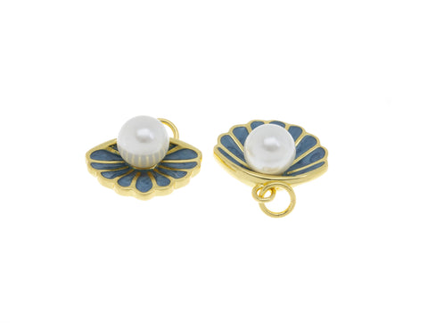 Pearl In Oyster Shell Charm ,Dainty Oyster Shell Charm,Fresh Water Pearl Oyster Charm,CPG1081