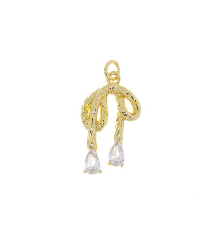 Ribbon Tie Gold CZ Charm ,Minimalist Ribbon Bow Tie Charm,Timeless Ribbon Bow Tie Charm For Jewelry,CPG2031-CPG2032-CPG2049