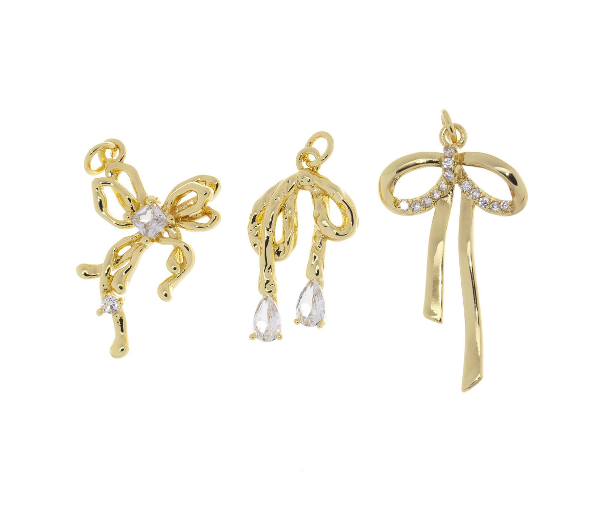 Ribbon Tie Gold CZ Charm ,Minimalist Ribbon Bow Tie Charm,Timeless Ribbon Bow Tie Charm For Jewelry,CPG2031-CPG2032-CPG2049