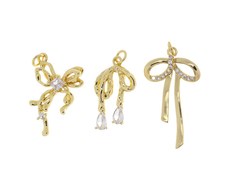 Ribbon Tie Gold CZ Charm ,Minimalist Ribbon Bow Tie Charm,Timeless Ribbon Bow Tie Charm For Jewelry,CPG2031-CPG2032-CPG2049