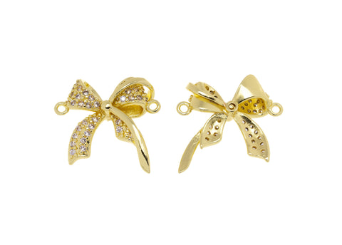 Ribbon Bow Tie Connector Charm,Gold Ribbon Bow Tie CZ Connector Charm,Pave Bow Tie Ribbon  For Jewelry Making,CNG131-CNS131