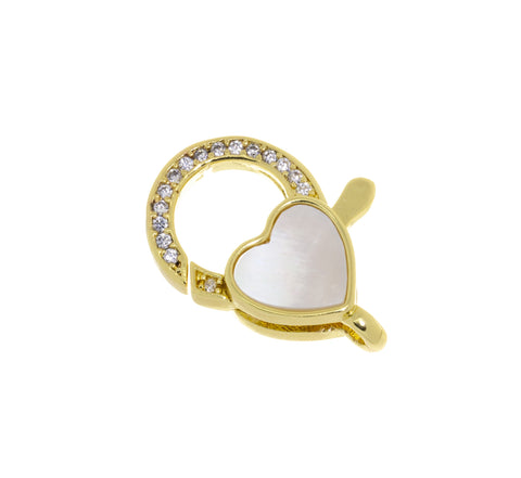 Lobster Clasp With Heart Shape Mother Of Pearl,Gold Pave MOP Heart Lobster Claw Clasp,Large Lobster CZ Clasp,CLG308