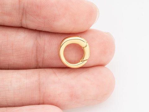 Small Gold Round Snap close ring, push gate ring, charm holder, 10mm, round jewelry clasp, Ring to Connect, CLG213