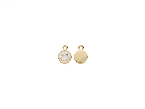 -2 pcs Super Dainty Gold White Enamel Smiley Face charm, 6mm, enamel happy face, minimalist jewelry, minimal enamel jewelry, CPG1013