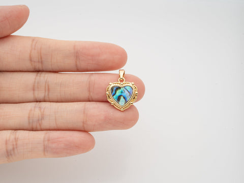 -Abalone Gold Heart Charm,Heart Charm With Abalone,Dainty Gold Heart Charm, 1 pc,WHOLESALE,CPG300