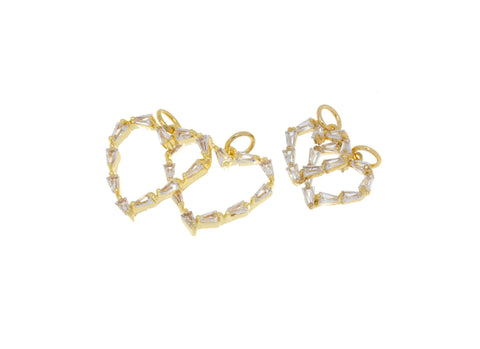 Gold CZ Heart Charm,CZ Baguette Gold Heart Charm,Pave CZ Heart Pendant,Heart Charm For Necklace,CPG612-CPG618