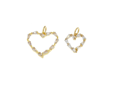 Gold CZ Heart Charm,CZ Baguette Gold Heart Charm,Pave CZ Heart Pendant,Heart Charm For Necklace,CPG612-CPG618