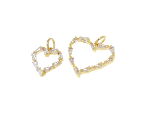 Gold CZ Heart Charm,CZ Baguette Gold Heart Charm,Pave CZ Heart Pendant,Heart Charm For Necklace,CPG612-CPG618