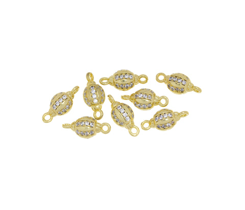 Oval Gold Ball CZ Spacer Connector,Dainty Pave Oval Connector Charm,Oval CZ Elongated Connector Spacer,CNG103