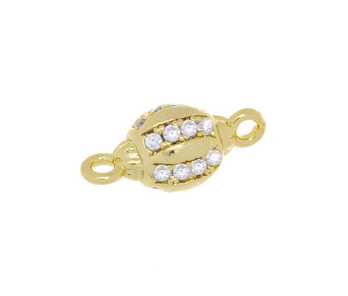 Oval Gold Ball CZ Spacer Connector,Dainty Pave Oval Connector Charm,Oval CZ Elongated Connector Spacer,CNG103