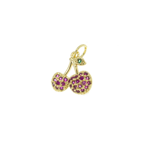 Dainty Red Cherry Gold Charm,Summer Vibe Charm,Small Fruit Charms For Jewelry Making, 1 pc or 5 pcs, WHOLESALE,CPG1143