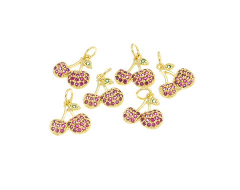 Dainty Red Cherry Gold Charm,Summer Vibe Charm,Small Fruit Charms For Jewelry Making, 1 pc or 5 pcs, WHOLESALE,CPG1143