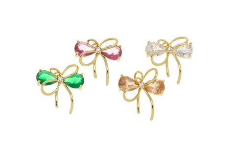Gold Ribbon Tie CZ Charm,Minimalist Ribbon Bow Tie Charm,Timeless Ribbon Bow Tie Charm For Jewelry Making,CPG2061