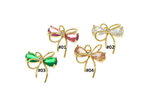Gold Ribbon Tie CZ Charm,Minimalist Ribbon Bow Tie Charm,Timeless Ribbon Bow Tie Charm For Jewelry Making,CPG2061