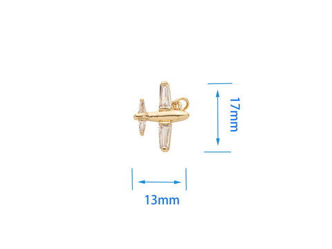-Airplane Charm,Dainty CZ Charm, Gold Airplane Charm, aero plane, cz plane, CPG199