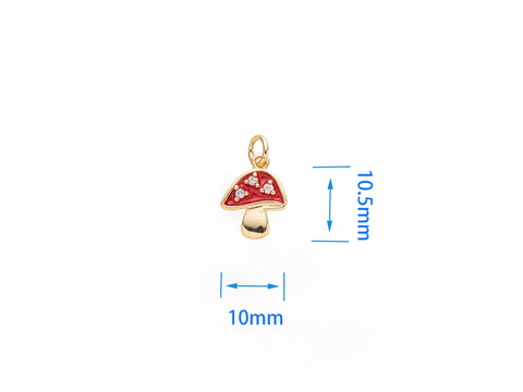 Tiny Mushroom Gold Charm For Bracelet Or Necklace,Dainty Enamel Mushroom Pendant,1 pc,5 pcs Or 10pcs,WHOLESALE,CPG467