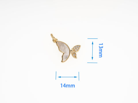 Butterfly Gold Charm,Dainty Butterfly Charm,Mother Of Pearl Butterfly Pendant,CPG470