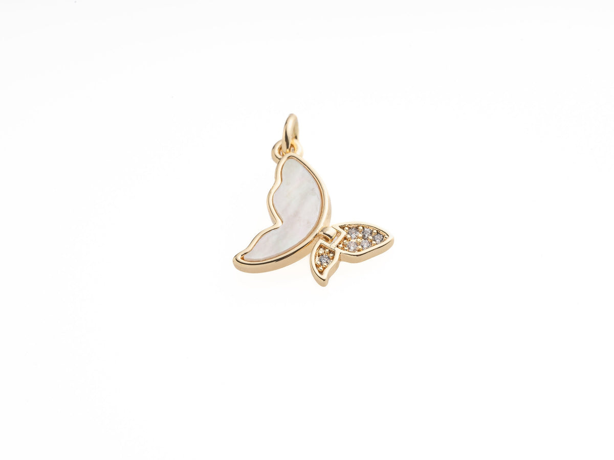 Butterfly Gold Charm,Dainty Butterfly Charm,Mother Of Pearl Butterfly Pendant,CPG470