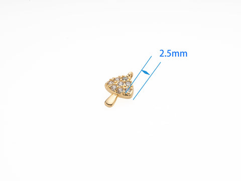 Gold, Rhodium Micro Pave Mushroom Charm, Gold Charm With CZ, Charm For Necklace And Bracelet CPG450, CPS450