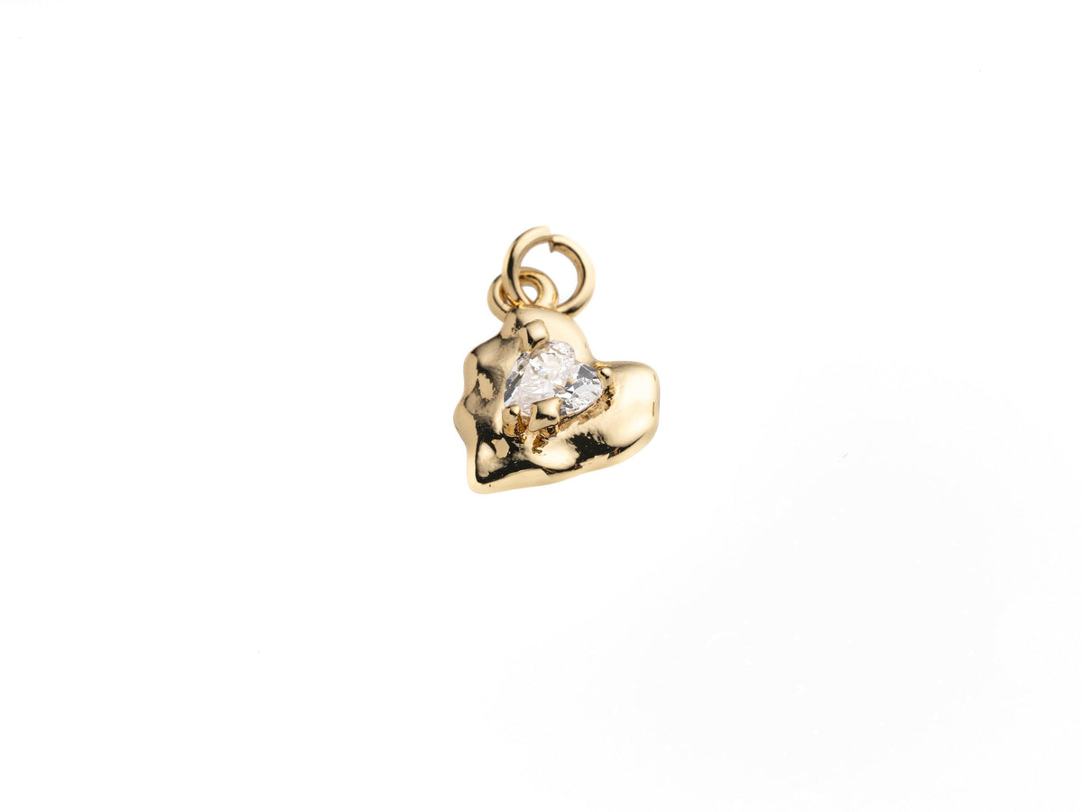 Textured Heart cz charm, Abstract cz heart charm, heart jewelry, great for layering, charms, minimalist jewelry, CPG1021