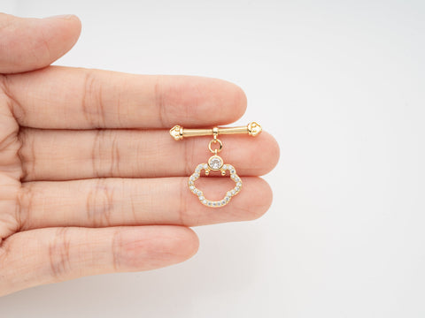 Gold CZ Cloud Shape Toggle Clasp, Cloud Shape Toggle, T Bar Clasp, Cloud CZ Shape Toggle For Designers, CZ Toggle Clasp, CLG201