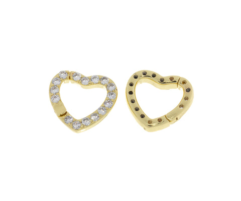 Heart Shape Enhancer Snap Close Clasp,Two Sizes Gold Enhancer Connector Clasp With CZ,Pave Heart Clasp,CLG303-CLG304