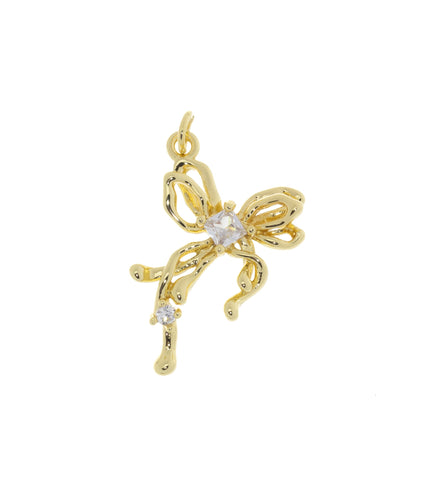 Ribbon Tie Gold CZ Charm ,Minimalist Ribbon Bow Tie Charm,Timeless Ribbon Bow Tie Charm For Jewelry,CPG2031-CPG2032-CPG2049