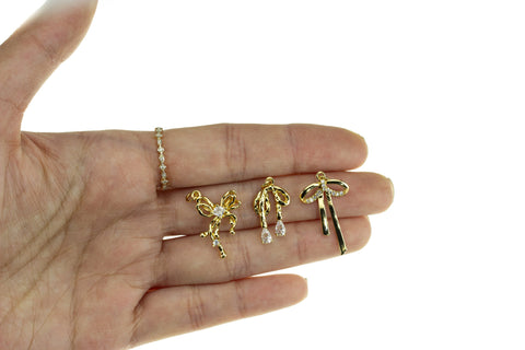 Ribbon Tie Gold CZ Charm ,Minimalist Ribbon Bow Tie Charm,Timeless Ribbon Bow Tie Charm For Jewelry,CPG2031-CPG2032-CPG2049