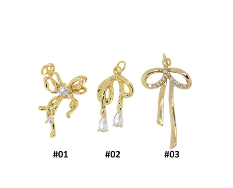 Ribbon Tie Gold CZ Charm ,Minimalist Ribbon Bow Tie Charm,Timeless Ribbon Bow Tie Charm For Jewelry,CPG2031-CPG2032-CPG2049