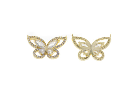Butterfly Pave CZ Gold Or Silver Connector Charm,Butterfly Connector Charm,CZ Gold Butterfly Connector Charm,CNG066-CNS066